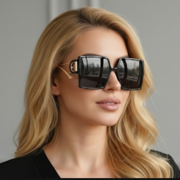 Dior Black and Gold Square Sunglasses - Picture 1 of 5